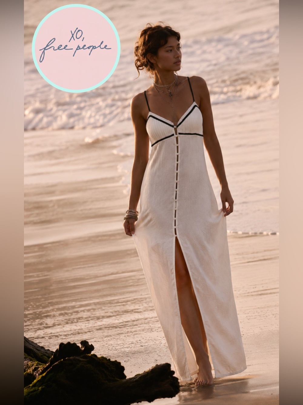🆕 FREE PEOPLE Intimately Brighter Days Maxi Slip Dress Whisper White Small Boho